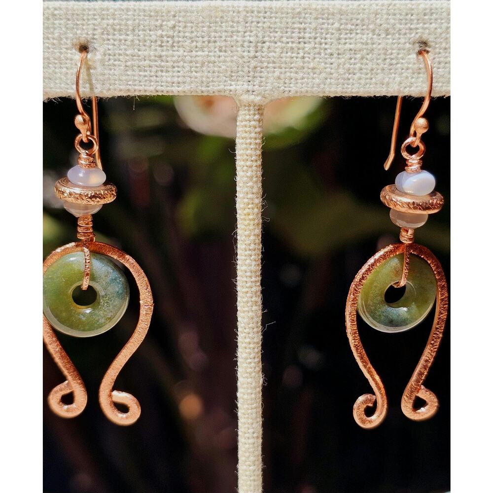 Jade Donut Brushed Copper Artisan Earrings